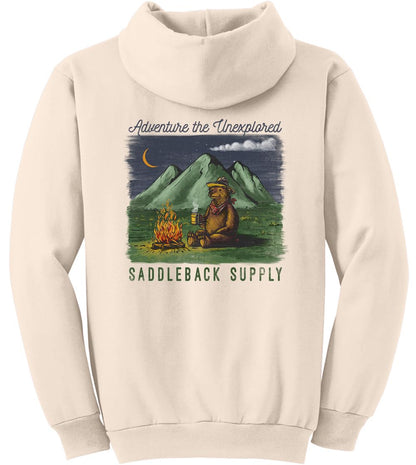 Saddleback Supply Camping Bear Logo Hooded Sweatshirt-M-Natural/c