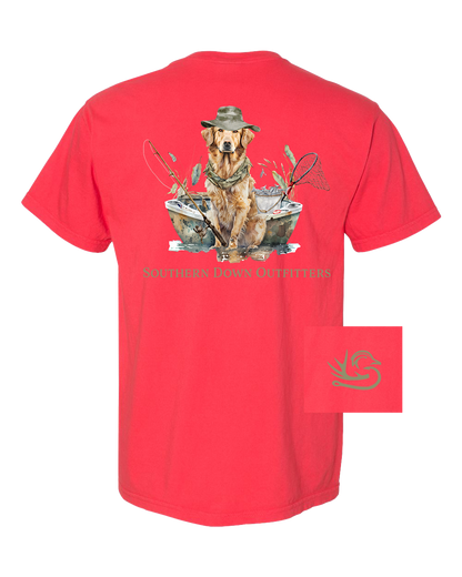 Dog in Boat Southern Down Outfitters Mens Short Sleeve Tee