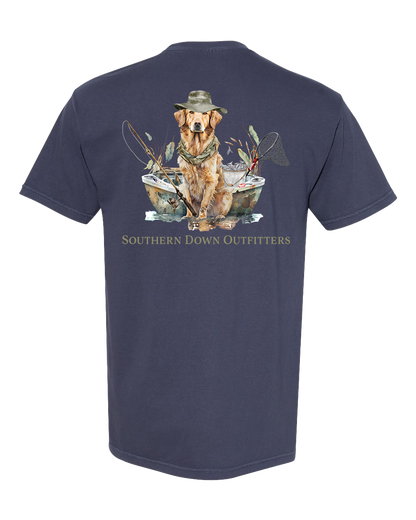 Dog in Boat Southern Down Outfitters Mens Short Sleeve Tee